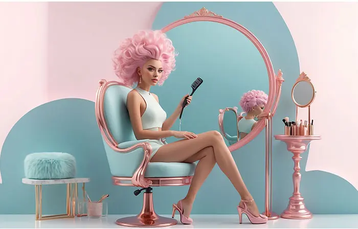Beauty Woman Applying Makeup 3d Character Illustration image